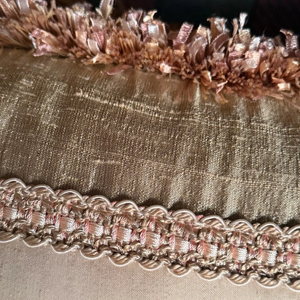 Beautiful silk Down Custom sewn and embroidered Floral Fringed Throw Pillow 18”